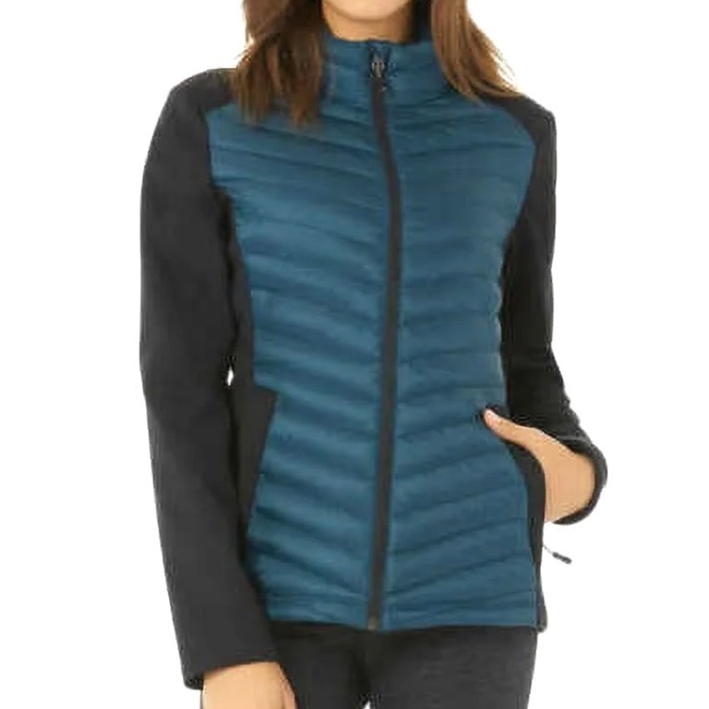32 DEGREES HEAT Puffer Jacket TEAL BLUE QUILTED w/BLACK KNIT Full Zip Pockets M